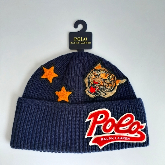 Polo Ralph Lauren Other - Polo Ralph Lauren Men's Tiger Patch Navy Blue Knit Beanie Toque Hat NWT